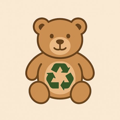 Cartoon BabySafe bear with green recycling symbol on belly