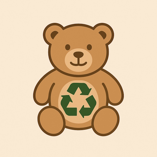 Cartoon BabySafe bear with green recycling symbol on belly